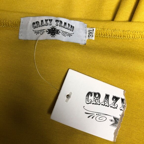 Crazy Train Tunic Womens Size 3XL Mustard Yellow Short Sleeve Asymmetrical NEW - Picture 5 of 8